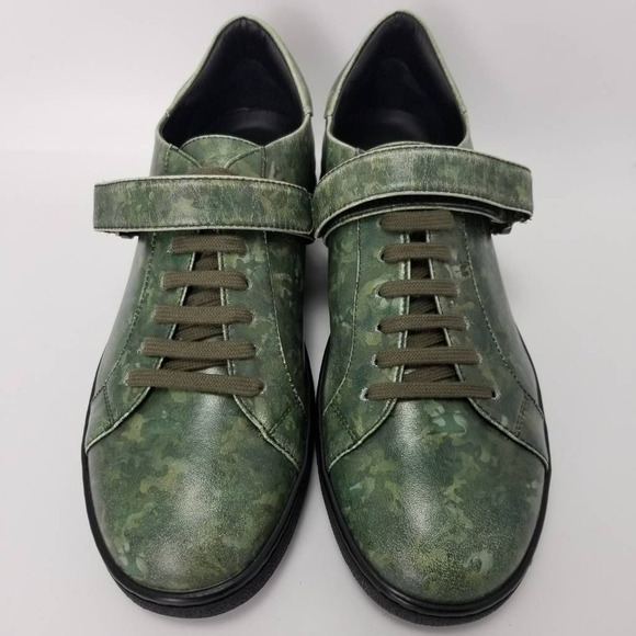 Versace Versus Camo Green Leather Strap Low Top Sneakers Lion Head FSX005C Sz 39 - Picture 5 of 12